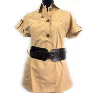 148 New York Womens Long Sleeves Button Up Belt Jacket Green Size S